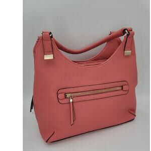APT 9 Pebble Leather Shoulder Handbag Mauve Pink Zip & Snap Closure Pockets